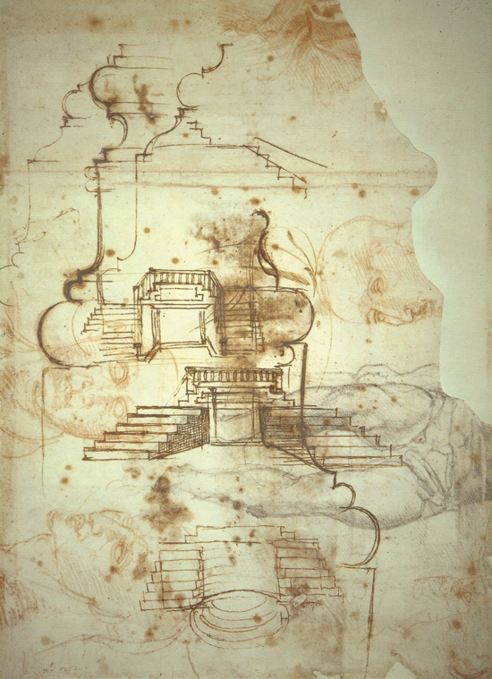 Study for the Laurentian Library, vestibule staircase