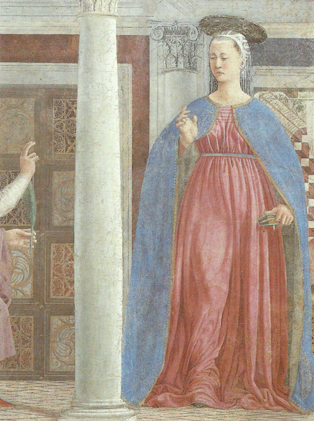 Piero della Francesca, Legend of the True Cross, Annunciation, detail