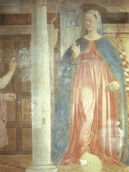 Piero della Francesca, Legend of the True Cross, Annunciation, detail, pre-restoration